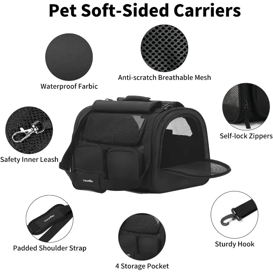 Cat Carrier with 4 Mesh Windows for Small Dogs and Cats 4 Storage Pockets Travel Bag Airline Approved Pet Carrier Under 15 lb R