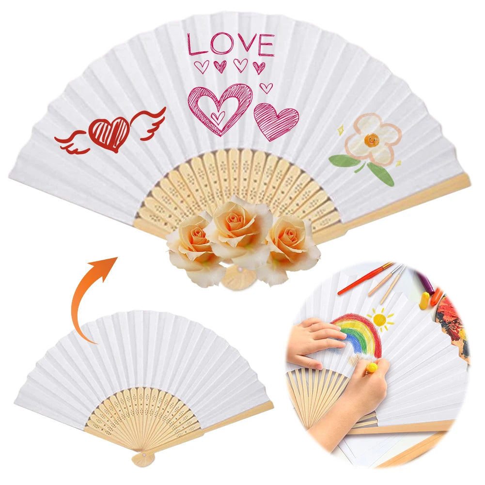 6/10/20 Pcs White Paper Hand Fan Chinese Handheld Fan DIY Blank Paper Fan for Wedding Party and Home Decoration