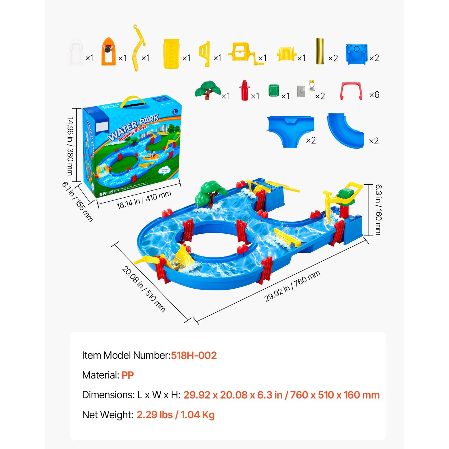 SucceBuy Water Play Table Children's Outdoor Beach Toy with 39PCS Accessories Summer Water Park Playset for Kids Activity