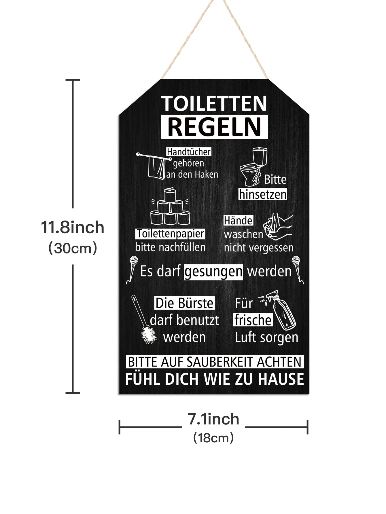 Putuo Decor 1pc German Wooden Hanging Sign, Toiletten Regeln, Wall Art Decoration for Home Farmhouse Toilet Washroom Bathroom,
