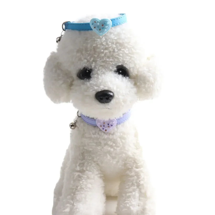 Cute Pet Cat Collar Elastic Strap Safety with Bell kawaii PU Leather Heart Donut Goats Collier Chain Adjustable XS Blue Yellow