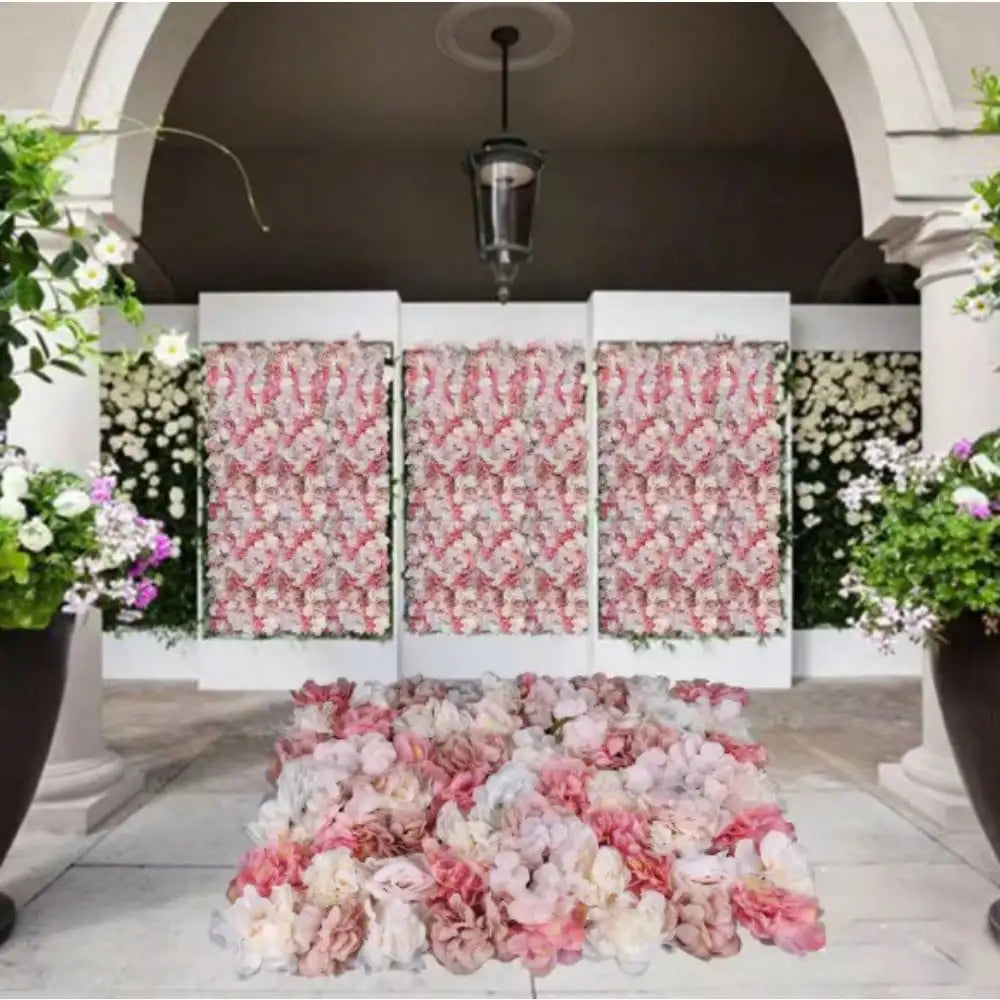 Artificial Flower Wall, 6-Piece 23.62 in. x 15.74 in. White and Pink Artificial Rose Flower Wall Panel for Wedding Decor