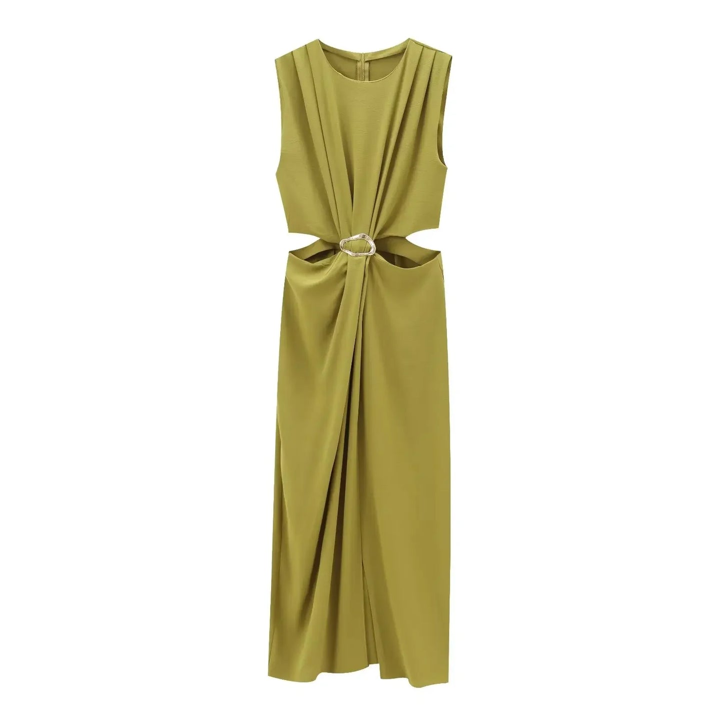 2025 Women's Autumn and Winter New Arrivals Fashion Temperament Open Design Buckle Decoration Sleeveless Long Dress