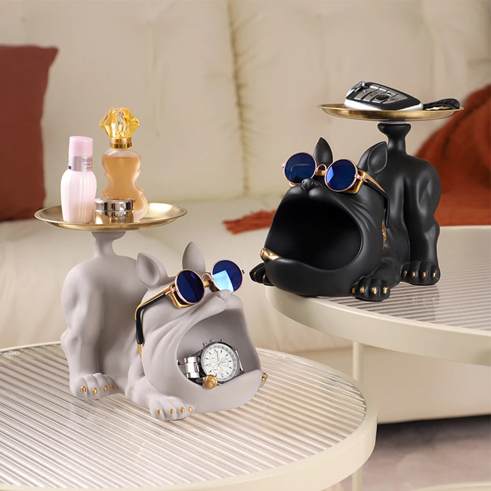 Decorative Magnate Pitbull Statue Resin Crafts Animal Sculpture Storage Tray for Living Room Hallway Home Decoration