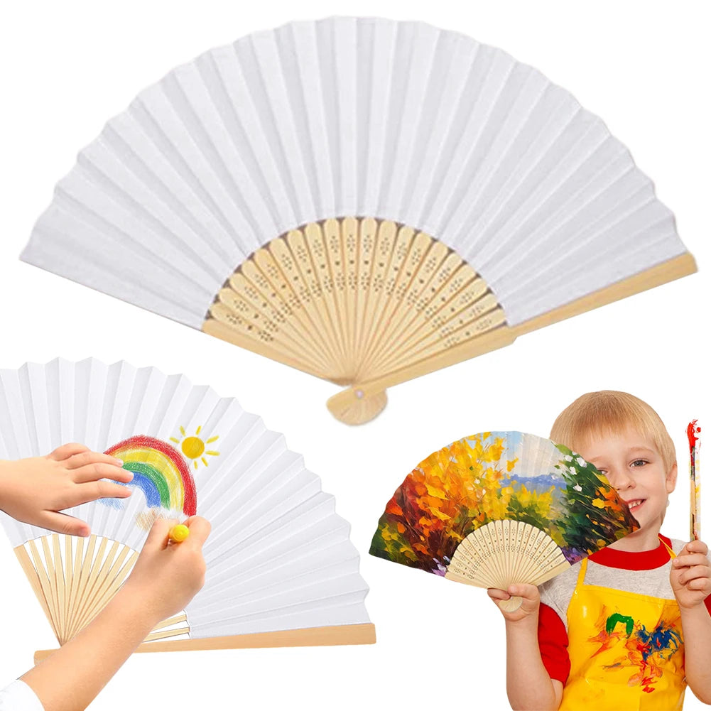 6/10/20 Pcs White Paper Hand Fan Chinese Handheld Fan DIY Blank Paper Fan for Wedding Party and Home Decoration