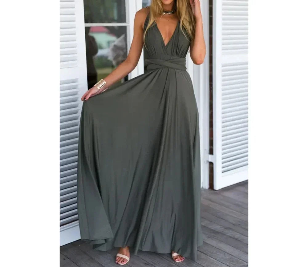 Fashion Multi-worn V-neck Vestidos De Fiesta Women Long Dress Sexy Strapped Lady Summer Maxi Dress