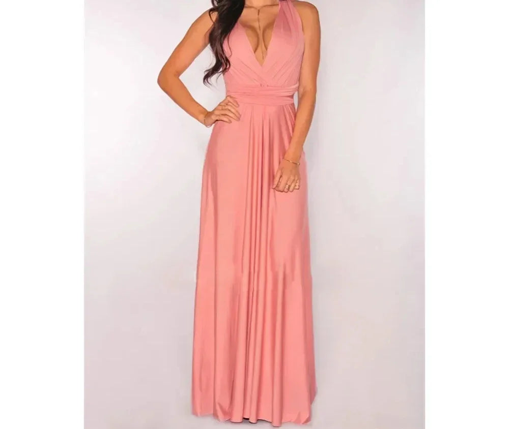 Fashion Multi-worn V-neck Vestidos De Fiesta Women Long Dress Sexy Strapped Lady Summer Maxi Dress