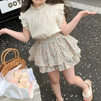 2PC Kids Girls' Suit Summer Children's Summer Dress Baby Girl Children's Top+Skirt Two-Piece Set