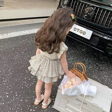 2PC Kids Girls' Suit Summer Children's Summer Dress Baby Girl Children's Top+Skirt Two-Piece Set
