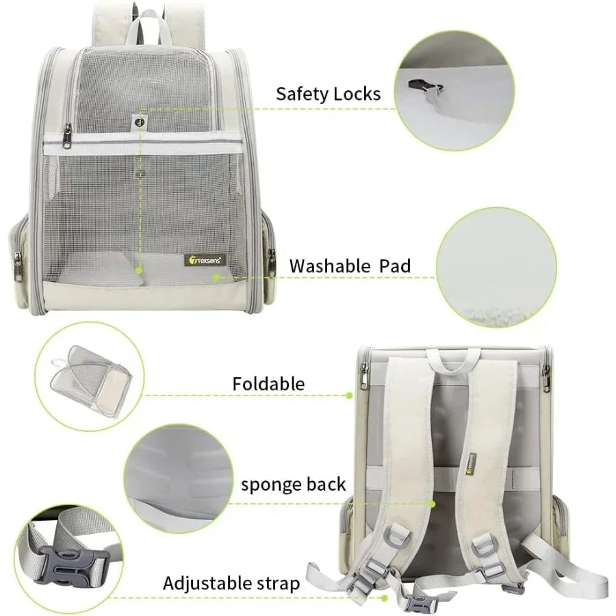 Pet Backpack Carrier for Small Cats Dogs Ventilated Design Safety Straps Buckle Support Collapsible Designed for Travel Hiking