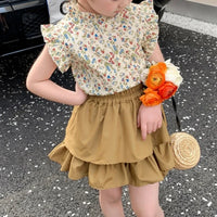2PC Kids Girls' Suit Summer Children's Summer Dress Baby Girl Children's Top+Skirt Two-Piece Set