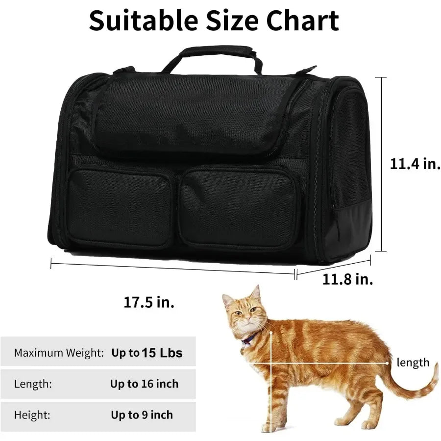 Cat Carrier with 4 Mesh Windows for Small Dogs and Cats 4 Storage Pockets Travel Bag Airline Approved Pet Carrier Under 15 lb R