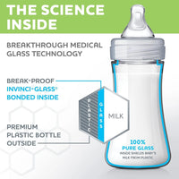 Hybrid Baby Bottle Gift Set with Glass Inside/Plastic Outside - Clear/Grey