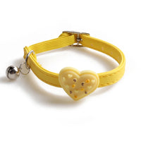 Cute Pet Cat Collar Elastic Strap Safety with Bell kawaii PU Leather Heart Donut Goats Collier Chain Adjustable XS Blue Yellow