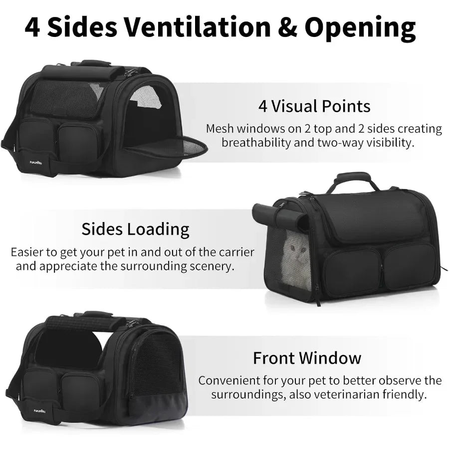 Cat Carrier with 4 Mesh Windows for Small Dogs and Cats 4 Storage Pockets Travel Bag Airline Approved Pet Carrier Under 15 lb R