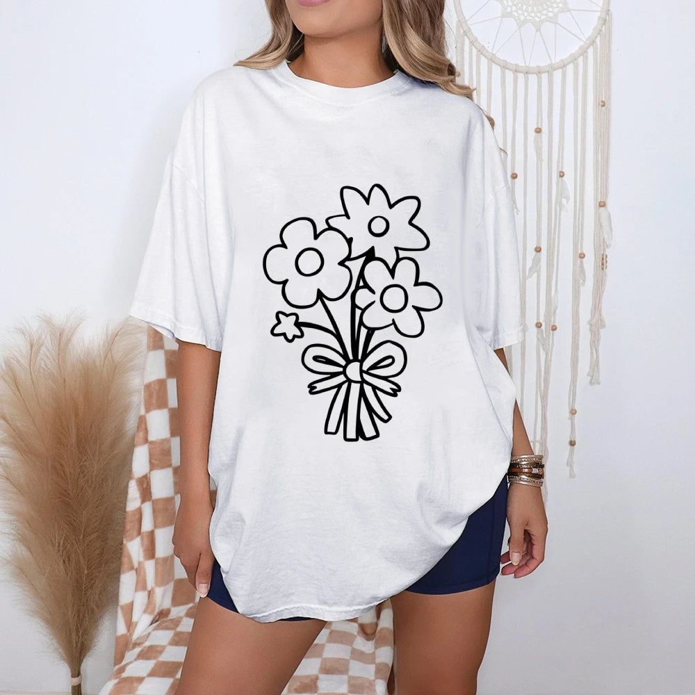 Women's Flower Bunch Y2k T-Shirt 2025 - Garden Fresh Cotton Top High Quality Summer Women's Clothing Oversized Y2k Tee