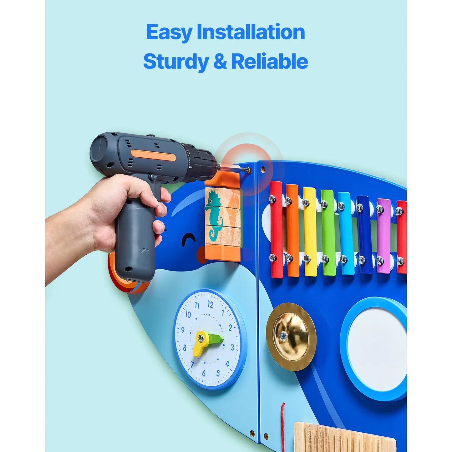 VEVOR Orca Kids Wall Busy Board 12 Activities Hanging Panels Montessori Sensory Learning Toys for Toddler 3-12 Years Play Toys
