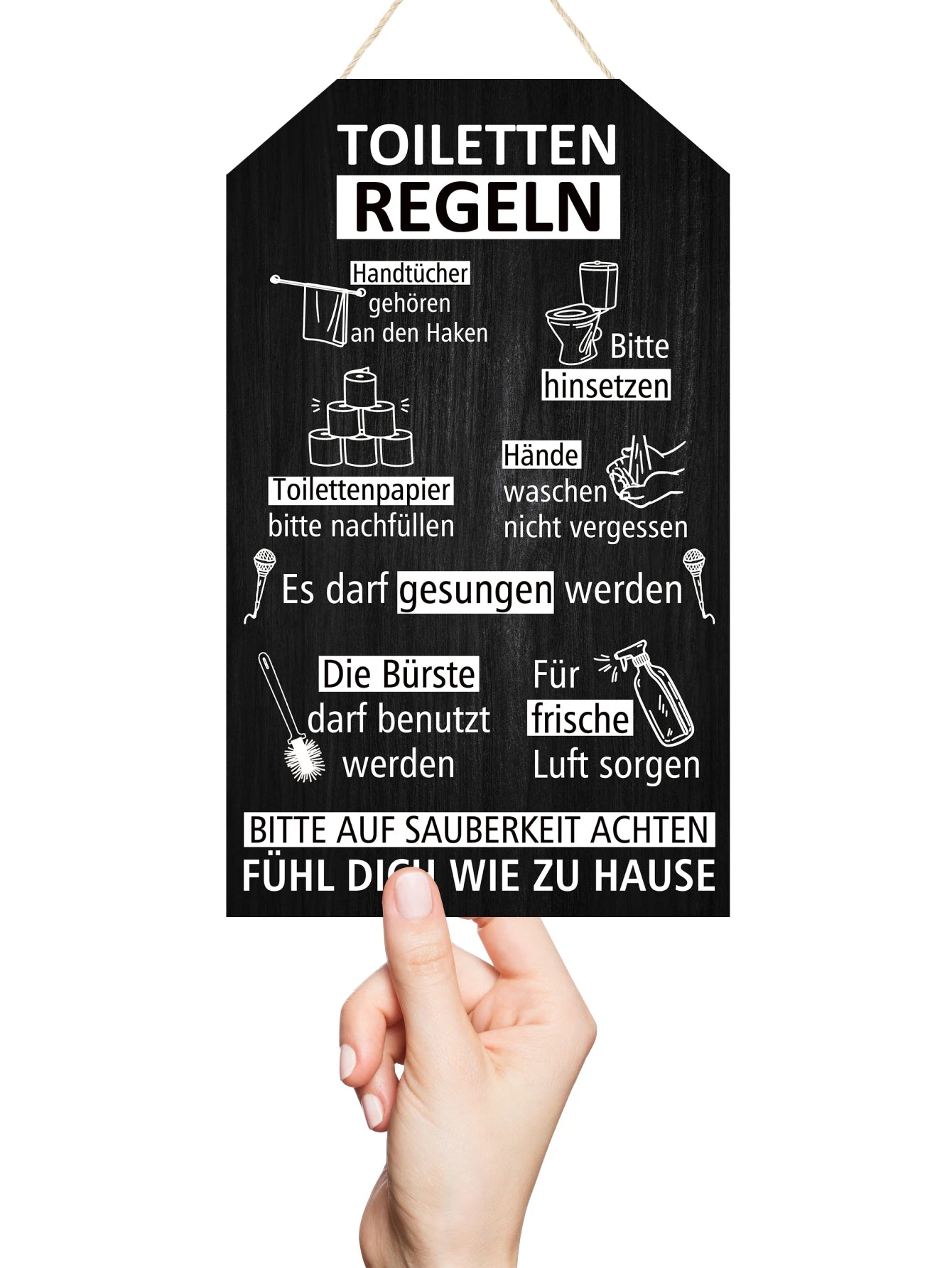 Putuo Decor 1pc German Wooden Hanging Sign, Toiletten Regeln, Wall Art Decoration for Home Farmhouse Toilet Washroom Bathroom,