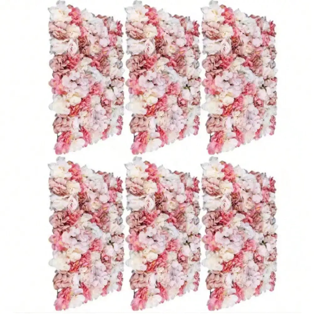 Artificial Flower Wall, 6-Piece 23.62 in. x 15.74 in. White and Pink Artificial Rose Flower Wall Panel for Wedding Decor