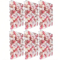 Artificial Flower Wall, 6-Piece 23.62 in. x 15.74 in. White and Pink Artificial Rose Flower Wall Panel for Wedding Decor
