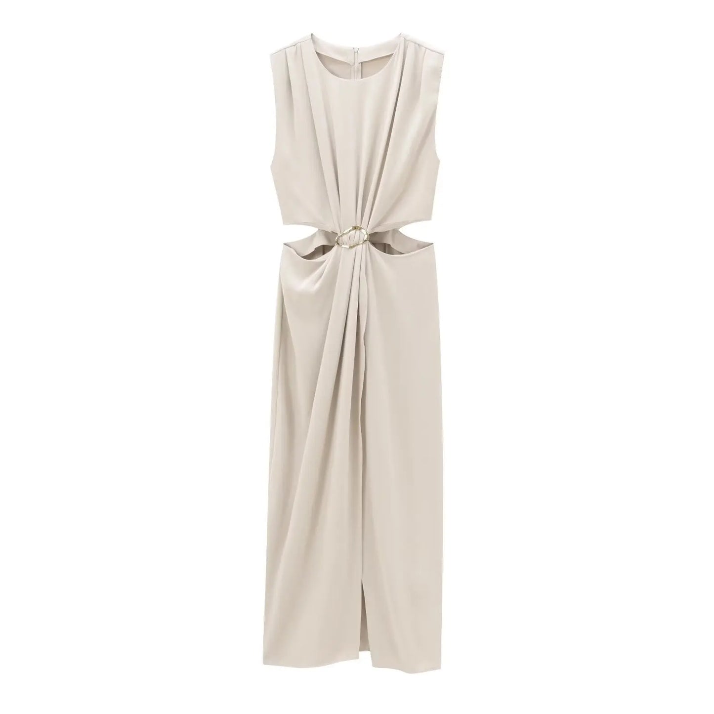 2025 Women's Autumn and Winter New Arrivals Fashion Temperament Open Design Buckle Decoration Sleeveless Long Dress