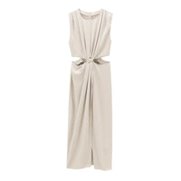 2025 Women's Autumn and Winter New Arrivals Fashion Temperament Open Design Buckle Decoration Sleeveless Long Dress