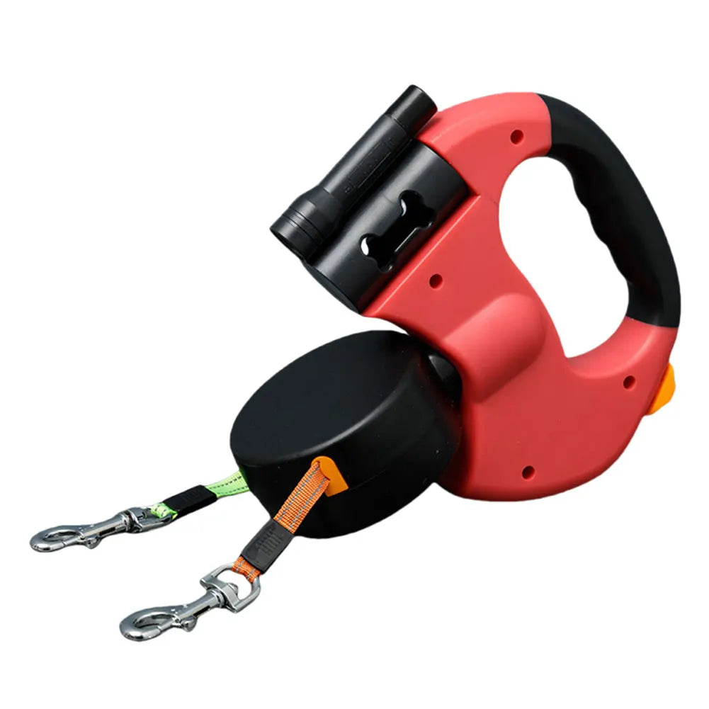 Double Headed Dog Leash Dog Walking Leash 360 Degree Swivel Dual Pet Leash with LED Light Retractable Dog Leash for 2 Dogs