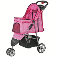 Foldable 3 Wheels Pet Stroller Dog Cat Cage Jogger Stroller with Cup Holder Pink