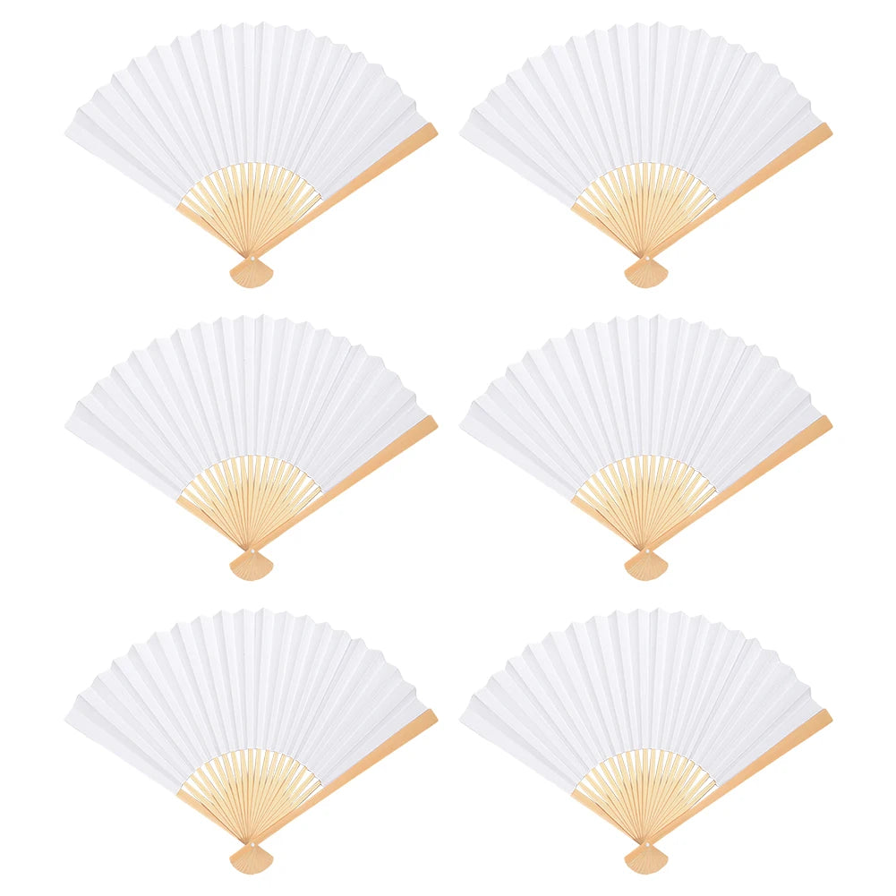 6/10/20 Pcs White Paper Hand Fan Chinese Handheld Fan DIY Blank Paper Fan for Wedding Party and Home Decoration