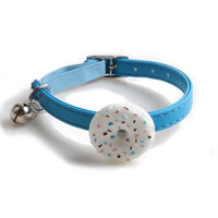 Cute Pet Cat Collar Elastic Strap Safety with Bell kawaii PU Leather Heart Donut Goats Collier Chain Adjustable XS Blue Yellow