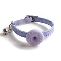 Cute Pet Cat Collar Elastic Strap Safety with Bell kawaii PU Leather Heart Donut Goats Collier Chain Adjustable XS Blue Yellow
