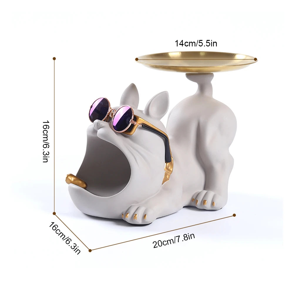Decorative Magnate Pitbull Statue Resin Crafts Animal Sculpture Storage Tray for Living Room Hallway Home Decoration