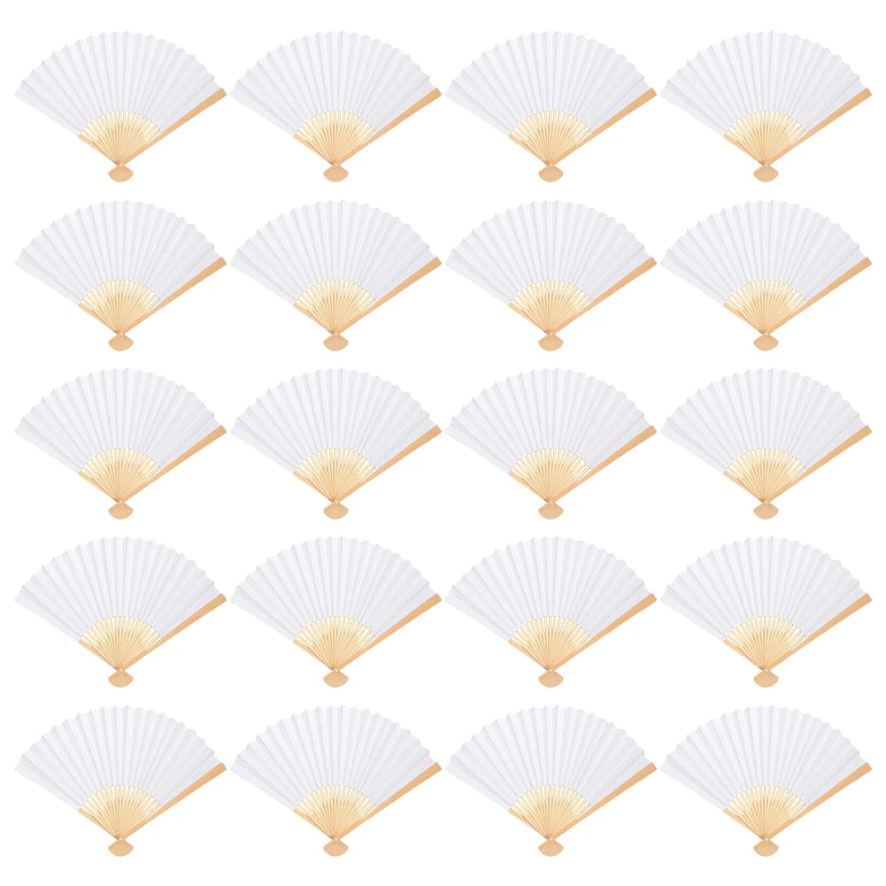 6/10/20 Pcs White Paper Hand Fan Chinese Handheld Fan DIY Blank Paper Fan for Wedding Party and Home Decoration