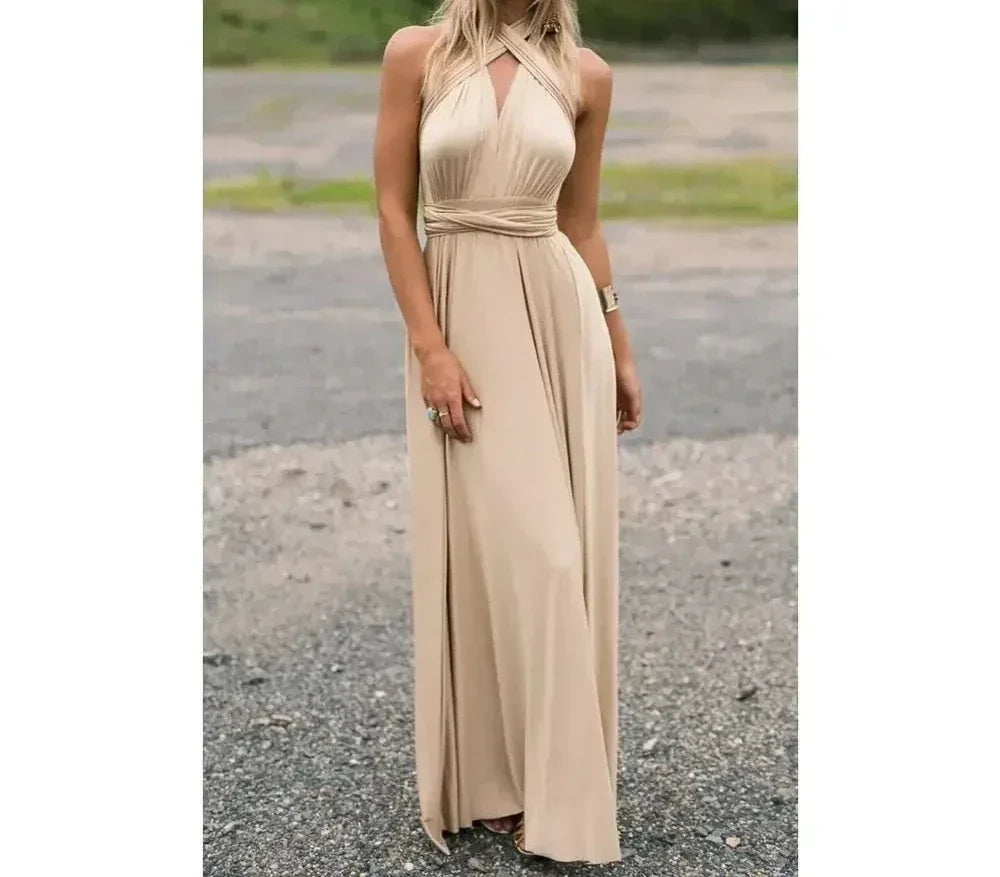 Fashion Multi-worn V-neck Vestidos De Fiesta Women Long Dress Sexy Strapped Lady Summer Maxi Dress