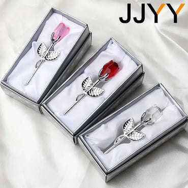 Glass Rose Mini Crystal Flower Artificial Flowers Room Ornament Office Desktop Decoration Wedding Party Valentine's Day Gift 1PC
