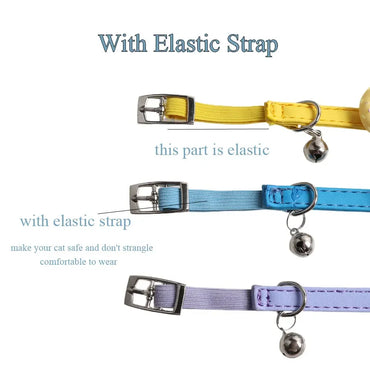 Cute Pet Cat Collar Elastic Strap Safety with Bell kawaii PU Leather Heart Donut Goats Collier Chain Adjustable XS Blue Yellow