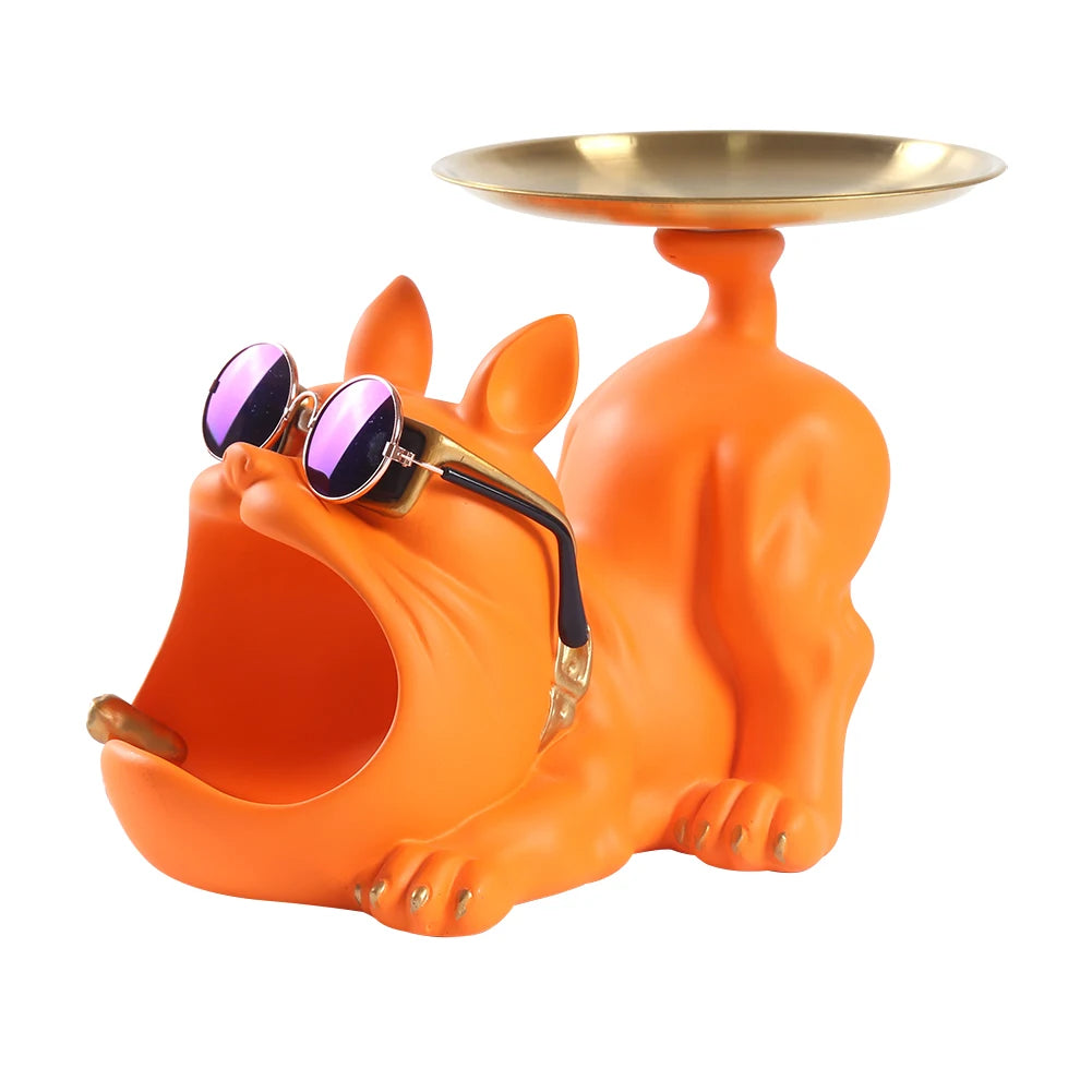 Decorative Magnate Pitbull Statue Resin Crafts Animal Sculpture Storage Tray for Living Room Hallway Home Decoration