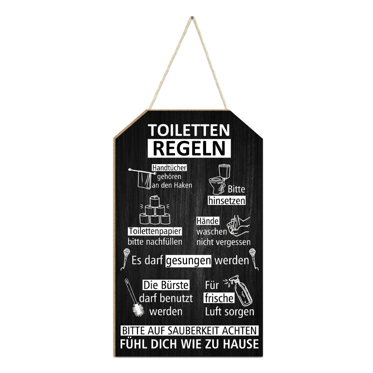 Putuo Decor 1pc German Wooden Hanging Sign, Toiletten Regeln, Wall Art Decoration for Home Farmhouse Toilet Washroom Bathroom,