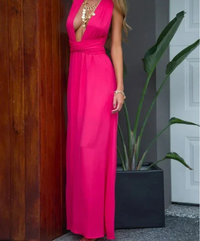 Fashion Multi-worn V-neck Vestidos De Fiesta Women Long Dress Sexy Strapped Lady Summer Maxi Dress