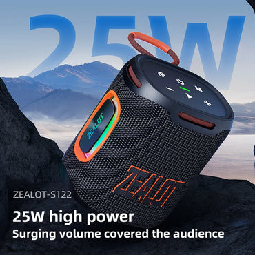 Zealot-S122 Bluetooth Speaker BT5.3 Wireless IPX6 Waterproof Shower Speaker,25W HiFi Stereo Sound,TWS Pairing,20H Music Playtime
