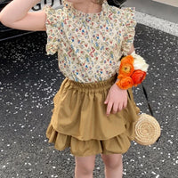 2PC Kids Girls' Suit Summer Children's Summer Dress Baby Girl Children's Top+Skirt Two-Piece Set