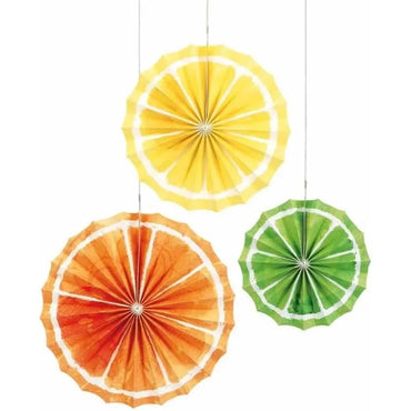 Multicolor Citrus Fruit Tissue Paper Fans Pack of 3 Vibrant Tropical Party Decorations Easy Assembly Summer Event Decor