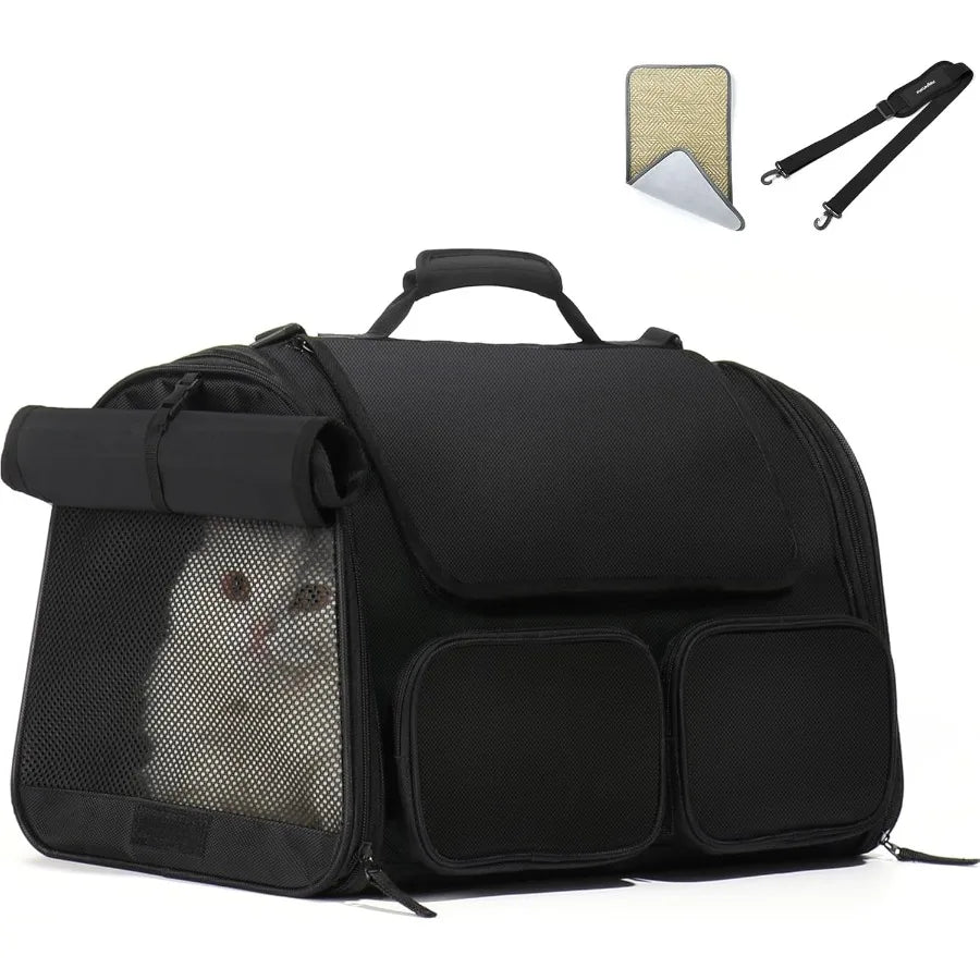 Cat Carrier with 4 Mesh Windows for Small Dogs and Cats 4 Storage Pockets Travel Bag Airline Approved Pet Carrier Under 15 lb R