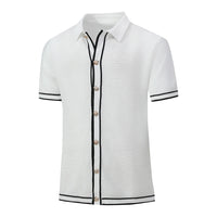 Men's Polo Shirts 2025 Summer Mens Retro Knit Lapel Striped Brand Fashion Short-Sleeved Casual Slim Tops US Size