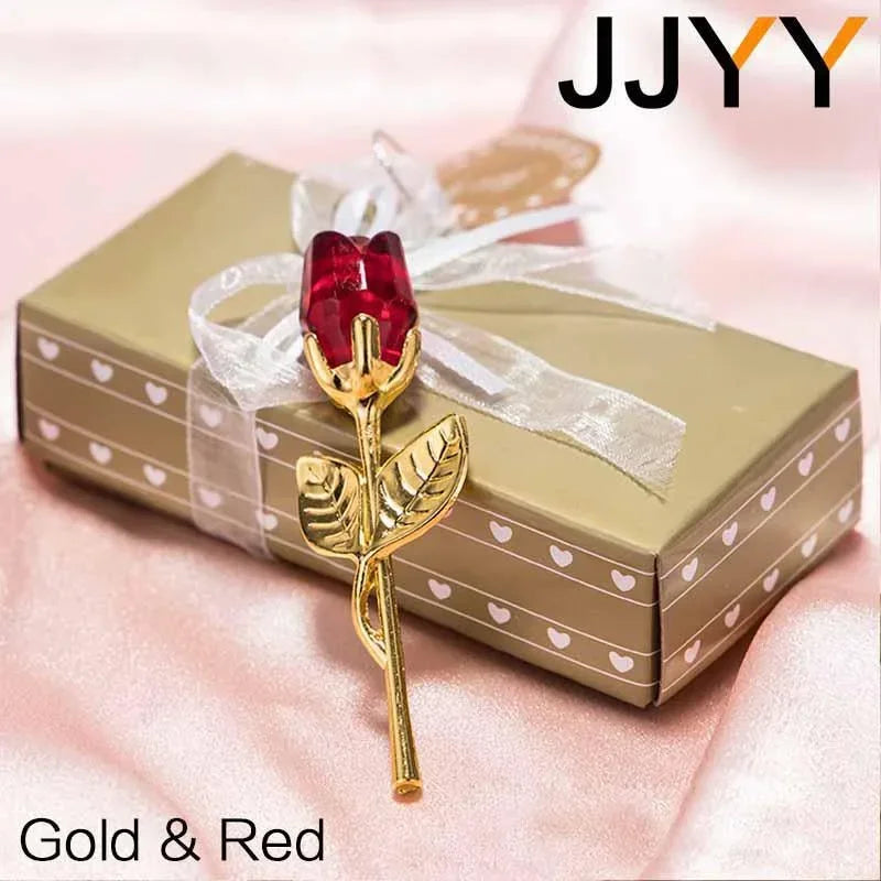 Glass Rose Mini Crystal Flower Artificial Flowers Room Ornament Office Desktop Decoration Wedding Party Valentine's Day Gift 1PC