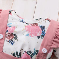 3Pcs Baby Girl Beautiful Flower Bodysuit Ruffled Shoulder Strap skirt+Headband Set 0-24 Months Toddler Baby Girl Summer Set