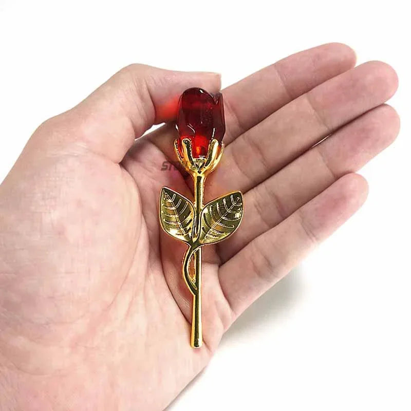Glass Rose Mini Crystal Flower Artificial Flowers Room Ornament Office Desktop Decoration Wedding Party Valentine's Day Gift 1PC
