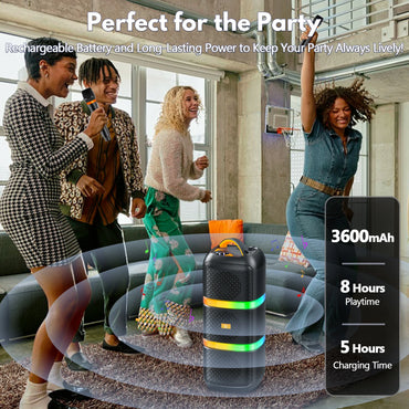 JYX Wireless Speaker, Portable Bluetooth Speaker, Karaoke Machine with 2 Microphone, LED Party Light