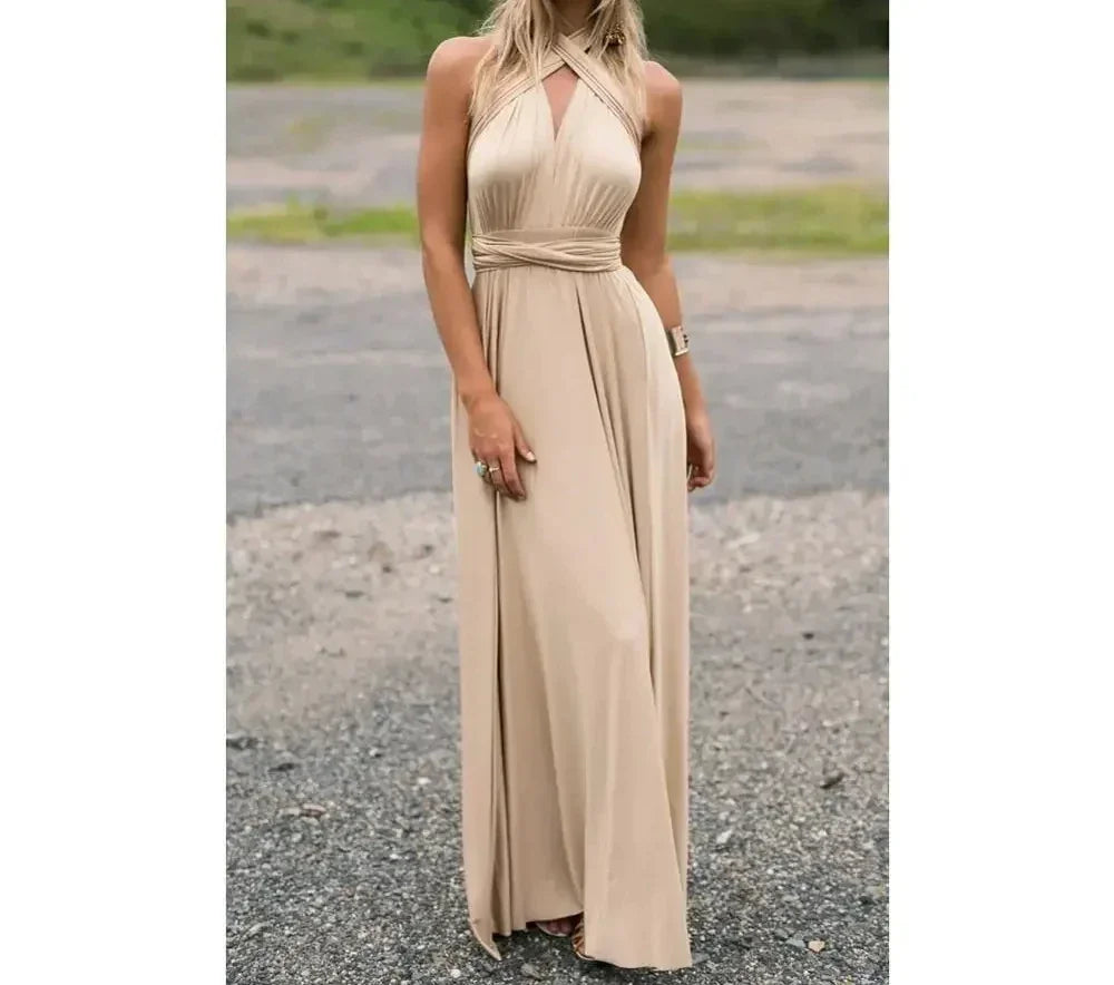 Fashion Multi-worn V-neck Vestidos De Fiesta Women Long Dress Sexy Strapped Lady Summer Maxi Dress