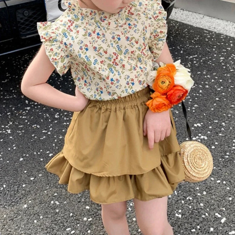 2PC Kids Girls' Suit Summer Children's Summer Dress Baby Girl Children's Top+Skirt Two-Piece Set